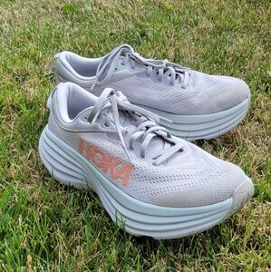 Hoka Women's Light Gray and Peach Athletic Shoes 8.5